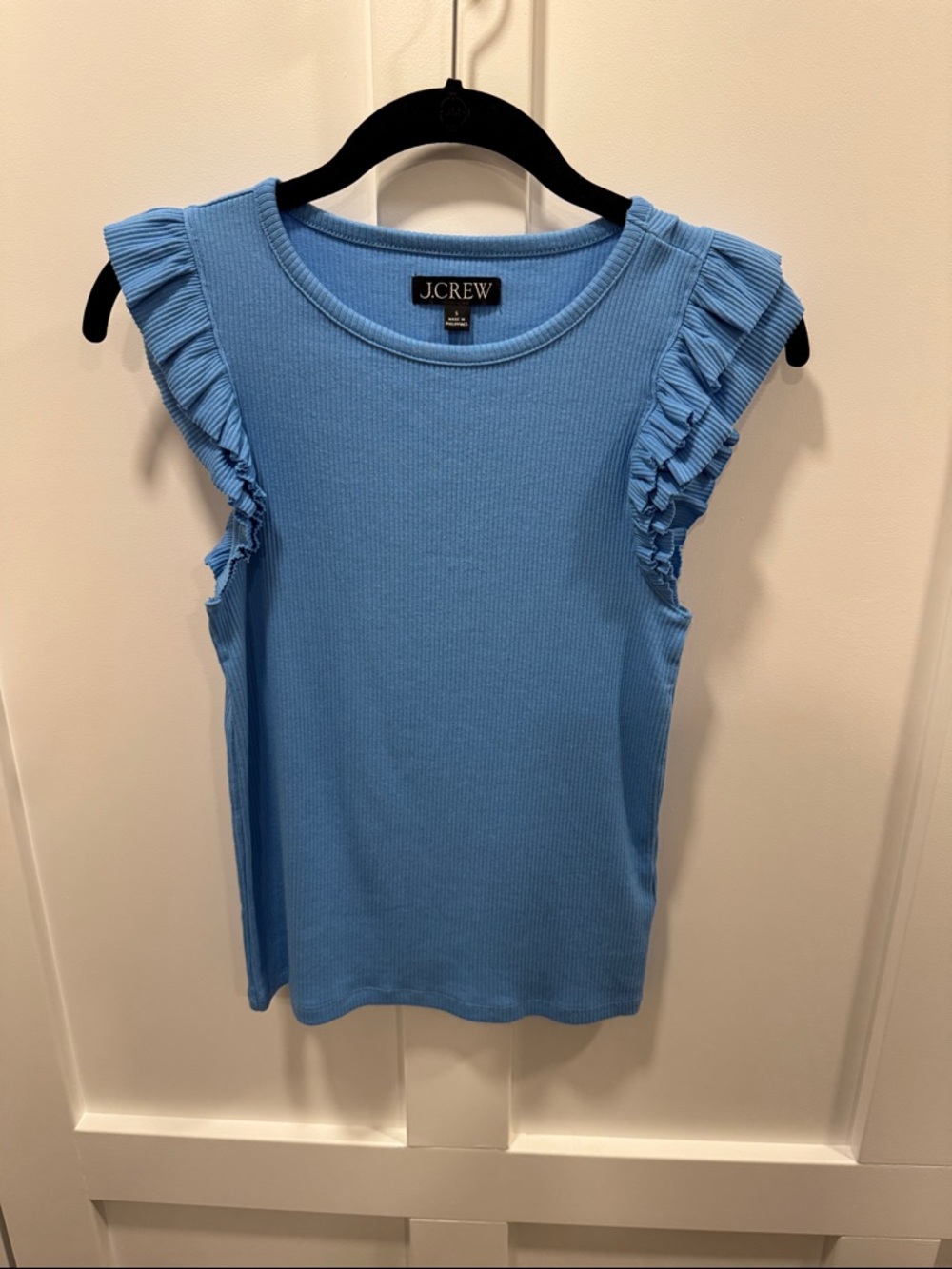 J. Crew Sky Blue Ribbed Ruffle Sleeve Tank